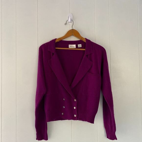 Purple Lambswool Cardigan Vintage Ellen Tracy - Picture 4 of 9